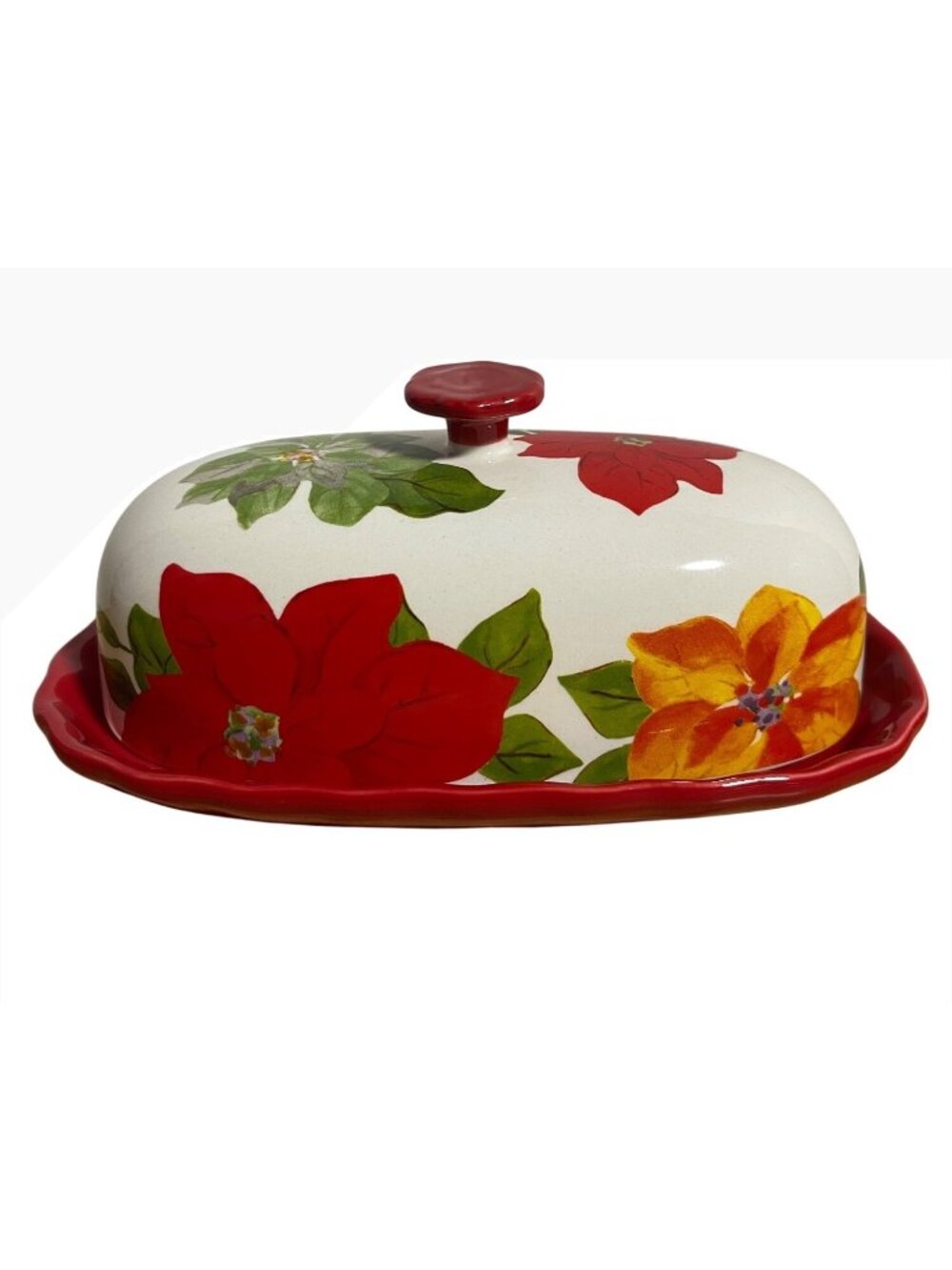 The Pioneer Woman Poinsettia Butter Dish Stoneware Holiday Christmas Farmhouse